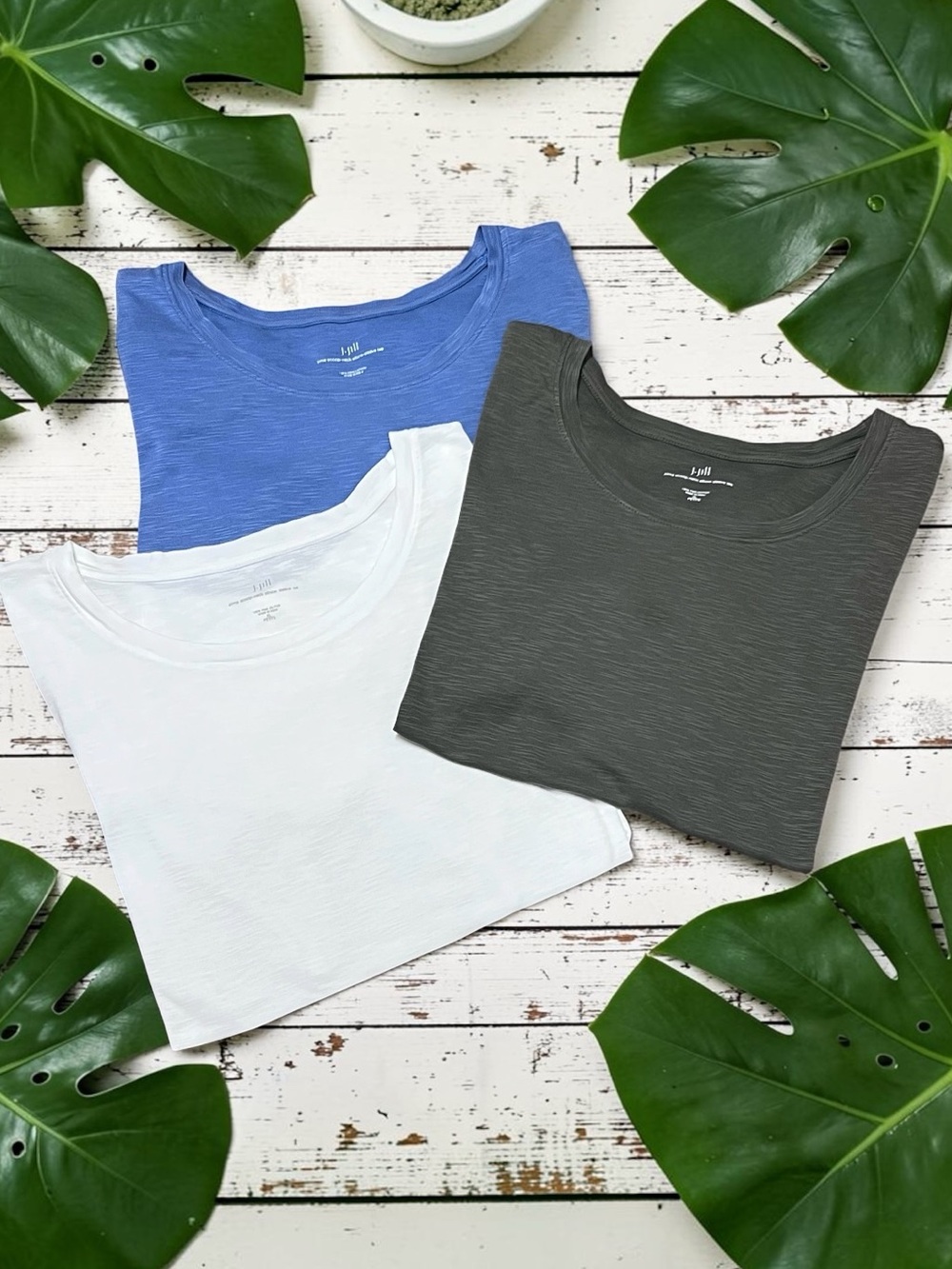 J Jill Pima Slub Scoop Neck Tees XLP Elbow Sleeve Lot of 3 Capsule Minimalist